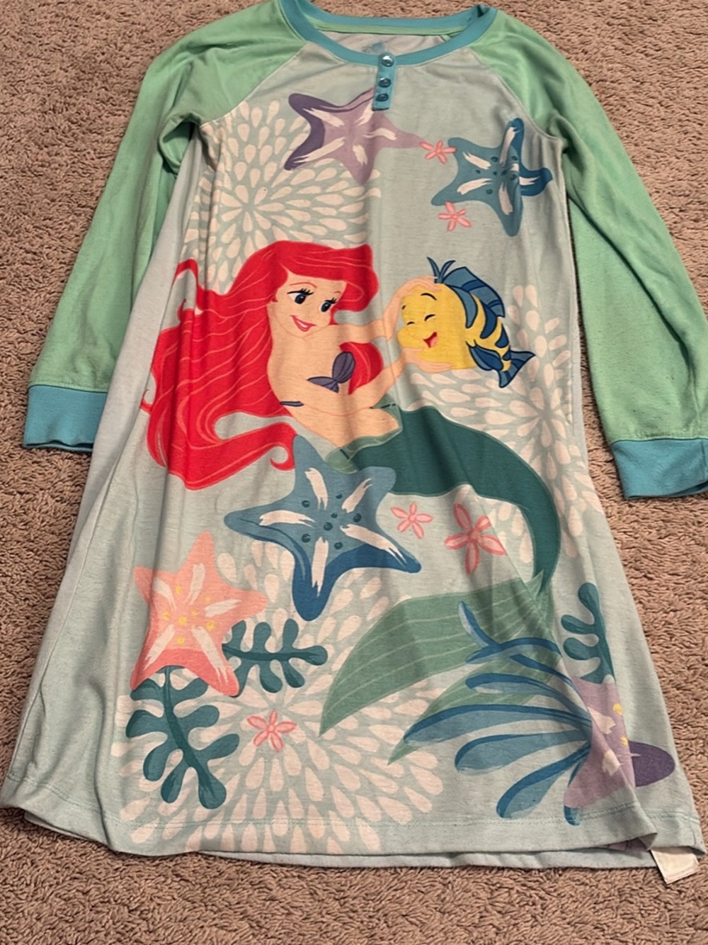 Disney Girls Light Teal and Mint Ariel Nightgown with Flounder
